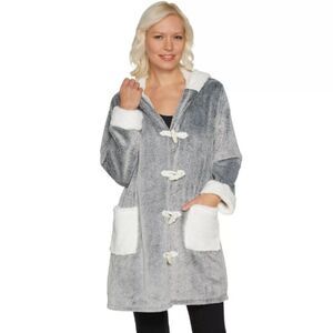 Cuddl Duds Frosted Lounge Jacket Toggle Buttons Fleece Gray & White Size S